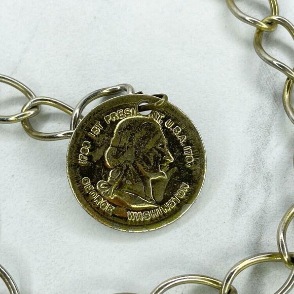 Gold Tone George Washington Coin Chain Link Belt Small (S) ✨ - Picture 2 of 12